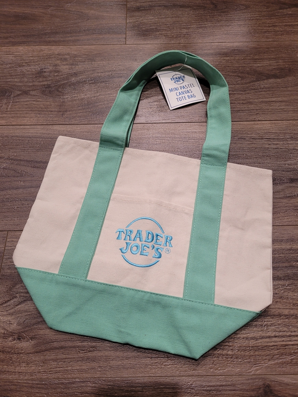 Trader Joe's Mini Pastel Teal Canvas Tote Bag NWT